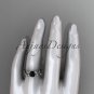 14kt white gold diamond flower engagement ring with a Black Diamond center stone ADLR223