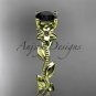 14kt yellow gold diamond flower engagement ring with a Black Diamond center stone ADLR223