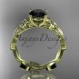 14kt yellow gold diamond flower engagement ring with a Black Diamond center stone ADLR223