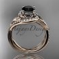14kt rose gold diamond engagement ring with a Black Diamond center stone ADLR222