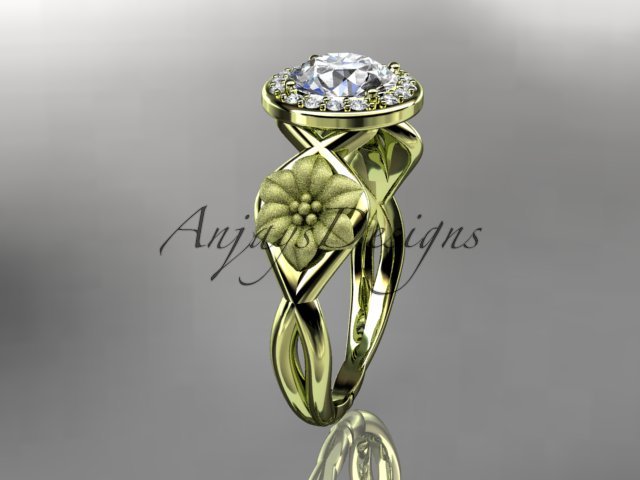 14kt yellow gold diamond engagement ring with aForever One Moissanite center stone ADLR219