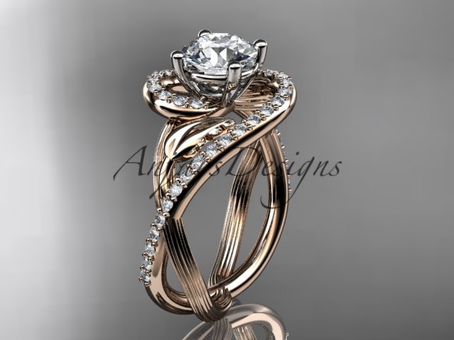 14kt rose gold diamond engagement ring with a Forever One Moissanite center stone ADLR222
