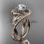 14kt rose gold diamond engagement ring with a Forever One Moissanite center stone ADLR222