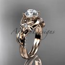 Unique 14k rose gold diamond flower, leaf and vine wedding ring, engagement ring ADLR224