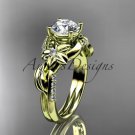 Unique 14k yellow gold diamond flower, leaf and vine wedding ring, engagement ring ADLR224