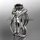 Platinum diamond leaf and vine engagement set with a Black Diamond center stone ADLR226