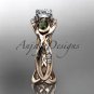 Unique 14kt rose gold diamond tulip flower, leaf and vine engagement ring ADLR226