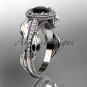Platinum diamond unique engagement ring, wedding ring with a Black Diamond center stone ADLR229