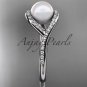 14kt white gold diamond pearl unique engagement ring, wedding ring AP383