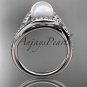 14kt white gold diamond pearl unique engagement ring, wedding ring AP383