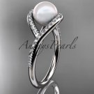 Platinum diamond pearl unique engagement ring, wedding ring AP383