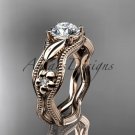 14k rose gold leaf and flower diamond unique engagement ring ADLR382