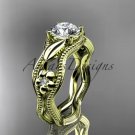14k yellow gold leaf and flower diamond unique engagement ring ADLR382