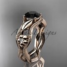 14k rose gold leaf and flower diamond engagement ring with a Black Diamond center stone ADLR382