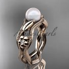 14kt rose gold diamond pearl flower, leaf and vine engagement ring AP382
