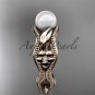 14kt rose gold diamond pearl flower, leaf and vine engagement ring AP382