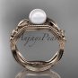 14kt rose gold diamond pearl flower, leaf and vine engagement ring AP382