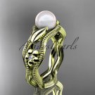 14kt yellow gold diamond pearl flower, leaf and vine engagement ring AP382
