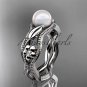 Platinum  diamond pearl flower, leaf and vine engagement ring AP382