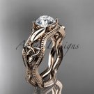14kt rose gold diamond celtic trinity knot engagement ring with a  Moissanite center stone CT7382