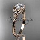 14k rose gold leaf and flower diamond unique engagement ring ADLR377