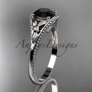 14k white gold leaf and flower diamond engagement ring with a Black Diamonde center stone ADLR377