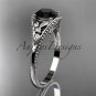14k white gold leaf and flower diamond engagement ring with a Black Diamonde center stone ADLR377