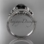 14k white gold leaf and flower diamond engagement ring with a Black Diamonde center stone ADLR377