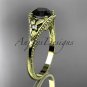 14k yellow gold leaf and flower diamond engagement ring with a Black Diamonde center stone ADLR377