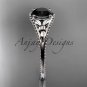 Platinum leaf and flower diamond engagement ring with a Black Diamonde center stone ADLR377