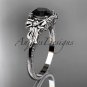 14k white gold leaf and flower diamond engagement ring with a Black Diamonde center stone ADLR376