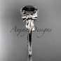 14k white gold leaf and flower diamond engagement ring with a Black Diamonde center stone ADLR376