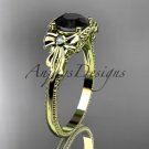 14k yellow gold leaf and flower diamond engagement ring with a Black Diamonde center stone ADLR376