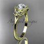14k yellow gold leaf and flower diamond unique engagement ring ADLR375