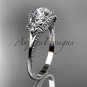 Platinum  leaf and flower diamond engagement ring with a  Moissanite center stone ADLR375
