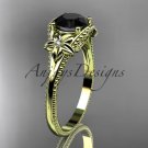 14k yellow gold leaf and flower diamond engagement ring with a Black Diamonde center stone ADLR375