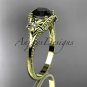 14k yellow gold leaf and flower diamond engagement ring with a Black Diamonde center stone ADLR375