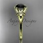 14k yellow gold leaf and flower diamond engagement ring with a Black Diamonde center stone ADLR375