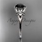 Platinum leaf and flower diamond engagement ring with a Black Diamonde center stone ADLR375