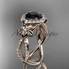 14k rose gold diamond engagement ring, wedding ring with a Black Diamonde center stone ADLR374