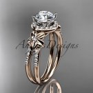 14k rose gold leaf and flower diamond unique engagement ring, wedding ring ADLR373