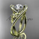 14k yellow gold leaf and flower diamond unique engagement ring, wedding ring ADLR369