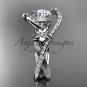 14k white gold leaf and flower diamond engagement ring with a Moissanite center stone ADLR369