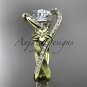 14k yellow gold leaf and flower diamond engagement ring with a Moissanite center stone ADLR369