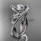 Platinum leaf and flower diamond engagement ring with a Moissanite center stone ADLR369