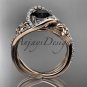 14k rose gold leaf and flower diamond engagement ring with a Black Diamonde center stone ADLR369