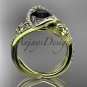 14k yellow gold leaf and flower diamond engagement ring with a Black Diamonde center stone ADLR369