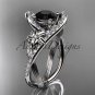 Platinum  leaf and flower diamond engagement ring with a Black Diamonde center stone ADLR369