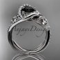 Platinum  leaf and flower diamond engagement ring with a Black Diamonde center stone ADLR369