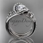 14k white gold leaf and flower diamond unique engagement set, wedding ring ADLR369S